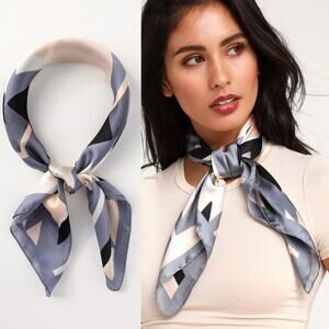 Lulus Diana Blue Multi Print Geometric Polyester Handkerchief Scarf Size 26"X26"